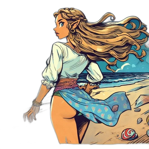 dress, concept art, comic book art, watercolor, fantasy art, underwater, beach, blue transparent PNG cut-out