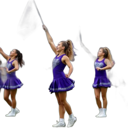 staff, 3d render, concept art, photorealistic, group, cheerleaders, purple, blue transparent PNG cut-out