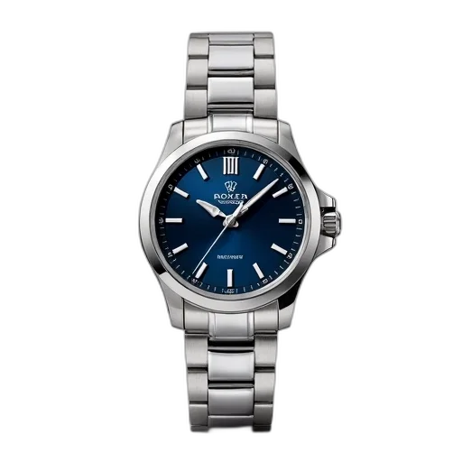 jewelry, silver, wristwatch, blue, dial, bracelet, displayed, against transparent PNG cut-out