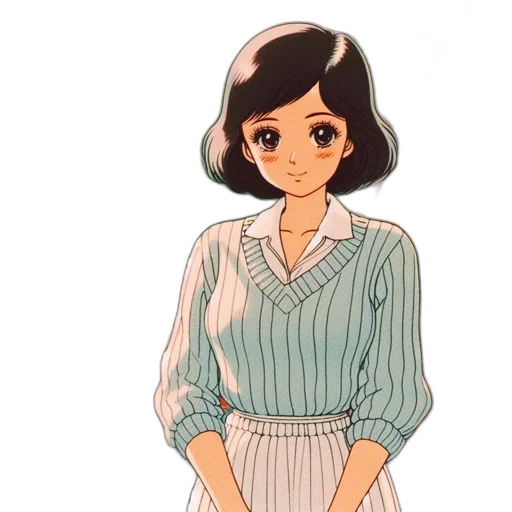 dress, jacket, staff, anime, cartoon, pixel art, concept art, pastel transparent PNG cut-out
