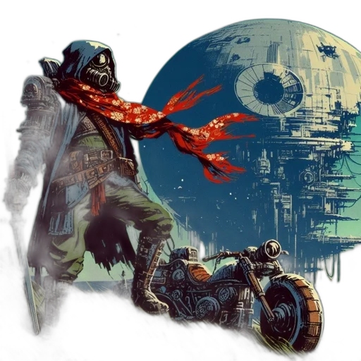 concept art, fantasy art, comic book art, cyberpunk, outer space, figure, gas, mask transparent PNG cut-out