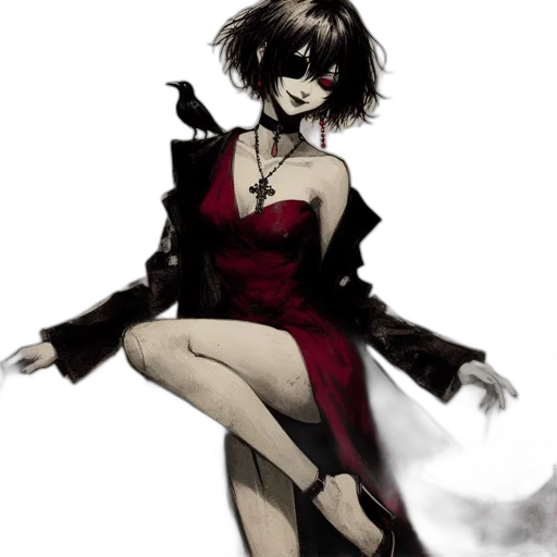 dress, weapon, staff, mask, concept art, comic book art, fantasy art, anime transparent PNG cut-out