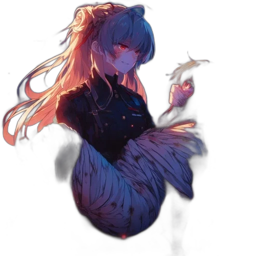 dress, creature, dragon, hair, watercolor, anime, concept art, vaporwave transparent PNG cut-out