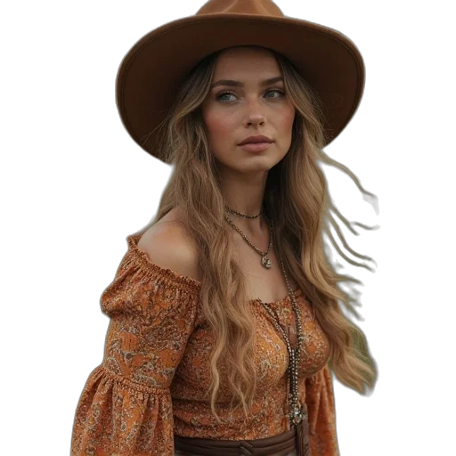 hat, dress, hair, staff transparent PNG cut-out