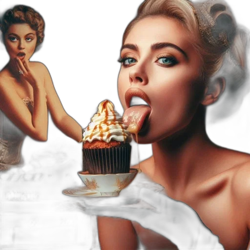 food, photorealistic, 3d render, concept art, elegant, woman, retro, attire transparent PNG cut-out