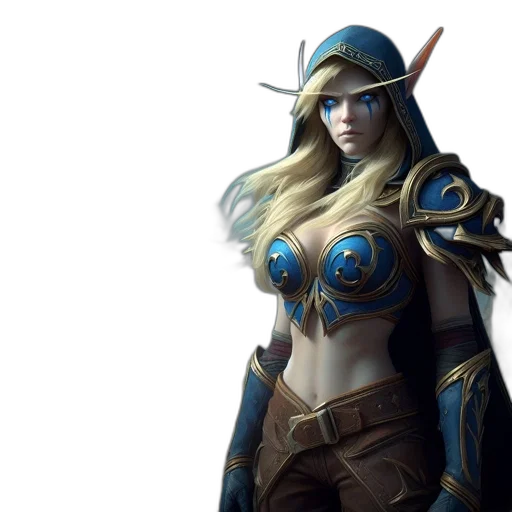 fantasy art, concept art, 3d render, elven, warrior, donning, blue, gold transparent PNG cut-out