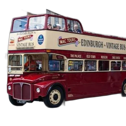 vintage, double-decker, bus, edinburgh, mac, tours, written transparent PNG cut-out