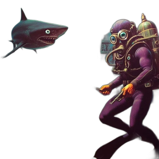 creature, robot, mask, concept art, fantasy art, pixel art, comic book art, underwater transparent PNG cut-out
