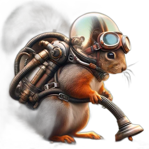 animal, robot, concept art, 3d render, fantasy art, comic book art, anthropomorphic, squirrel transparent PNG cut-out