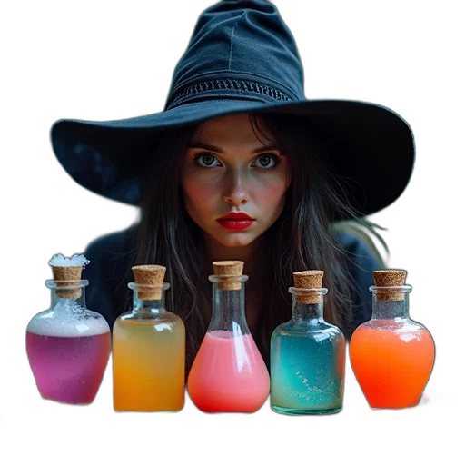 bottle, hat, dress, jewelry, photorealistic, concept art, fantasy art, neon lights transparent PNG cut-out