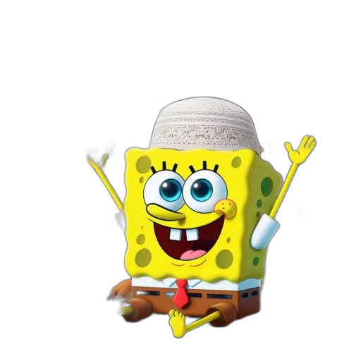 hat, jacket, crown, food, 3d render, photorealistic, spongebob, squarepants transparent PNG cut-out