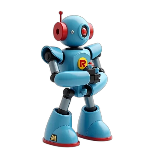 robot, 3d render, concept art, blue, large, round, red, speaker transparent PNG cut-out