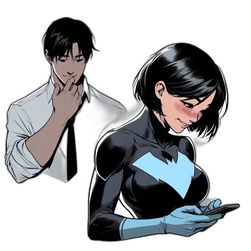 comic book art, concept art, cartoon, blue, two, animated, characters, depicted transparent PNG cut-out