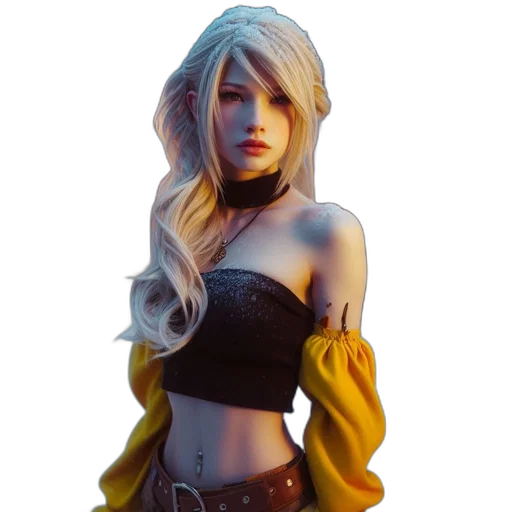 3d render, fantasy art, concept art, photorealistic, golden, dark, earth tones, woman transparent PNG cut-out