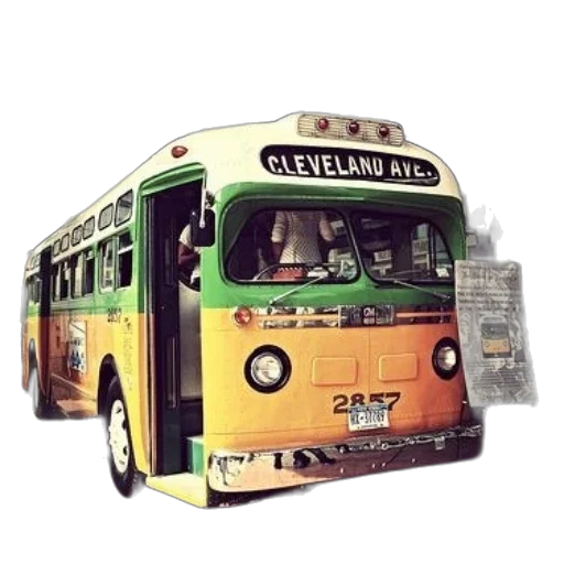 car, photorealistic, 3d render, concept art, vintage, bus, route, cleveland transparent PNG cut-out