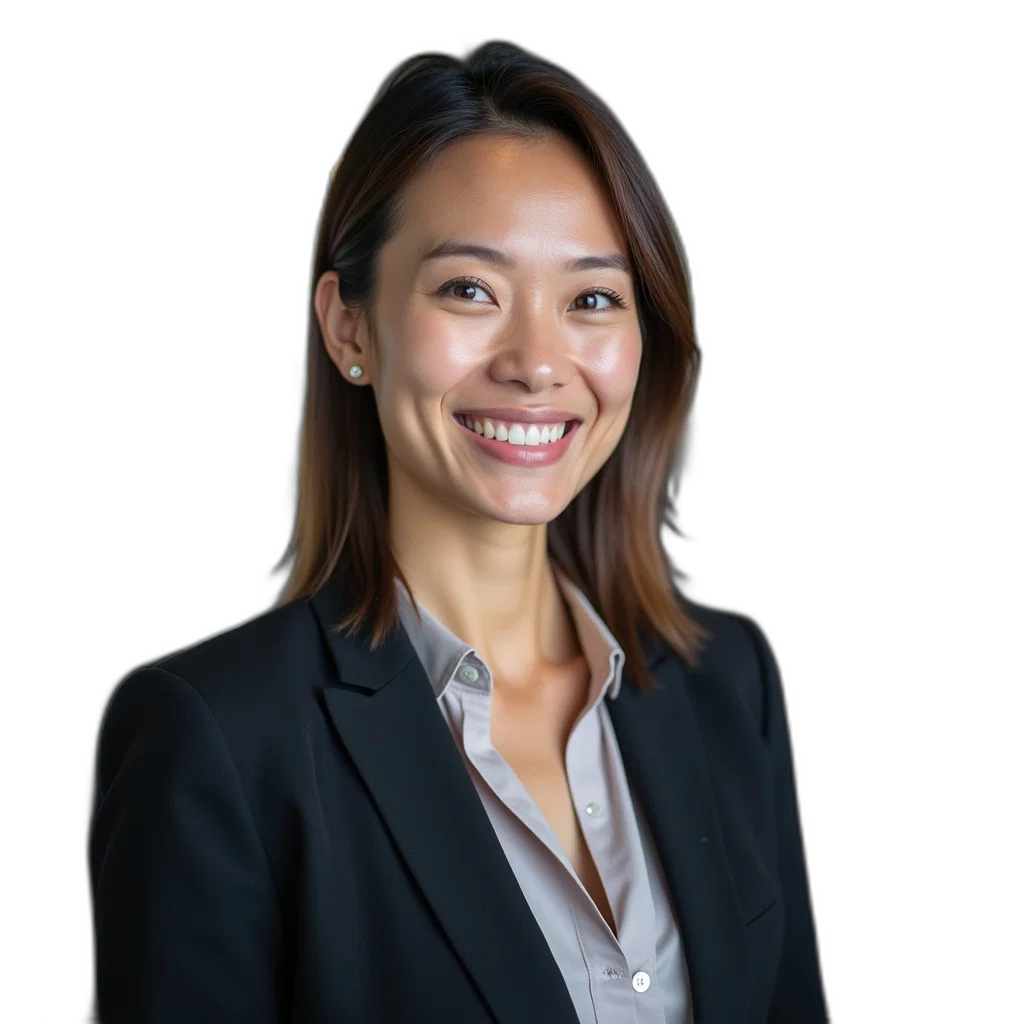 staff, face, jacket, woman, professional, smile, standing, front transparent PNG cut-out