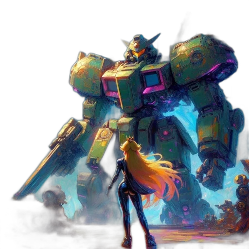 robot, weapon, concept art, cyberpunk, fantasy art, watercolor, outer space, fog transparent PNG cut-out