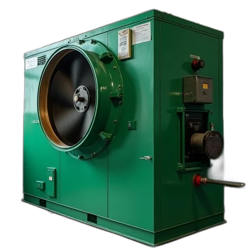 green, industrial, machine, large, fan-like, component, attached, side transparent PNG cut-out