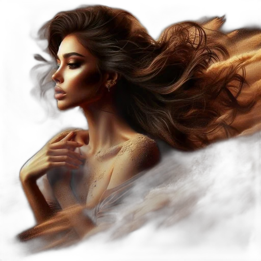 hair, photorealistic, fantasy art, concept art, oil painting, fire, underwater, golden transparent PNG cut-out