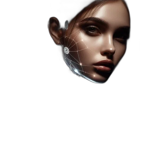 face, mask, robot, jewelry, photorealistic, 3d render, cyberpunk, concept art transparent PNG cut-out