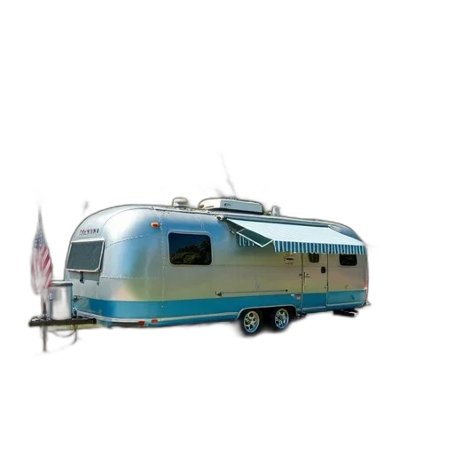 car, 3d render, photorealistic, silver, blue, vintage, travel, trailer transparent PNG cut-out