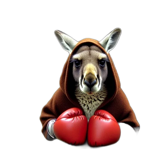 animal, photorealistic, kangaroo, brown, cloak, red, boxing, gloves transparent PNG cut-out