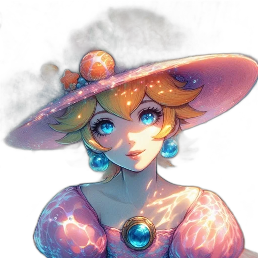 hat, dress, crown, staff, concept art, fantasy art, watercolor, anime transparent PNG cut-out