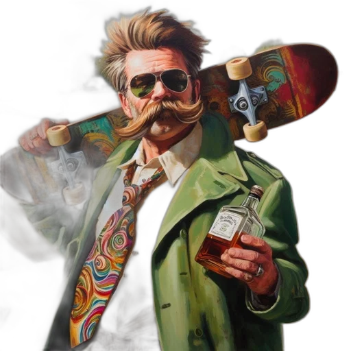 jacket, concept art, photorealistic, comic book art, fantasy art, man, mustache, green transparent PNG cut-out