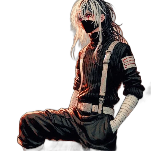 mask, jacket, creature, face, concept art, comic book art, pixel art, anime transparent PNG cut-out