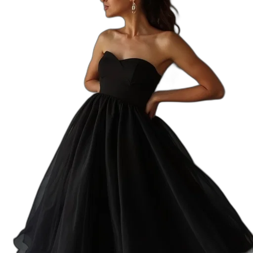 dress, 3d render, dark, black, sweetheart, strapless transparent PNG cut-out