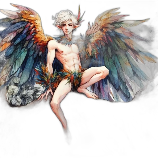 fantasy art, concept art, watercolor, pixel art, pastel, colorful, elfin, figure transparent PNG cut-out