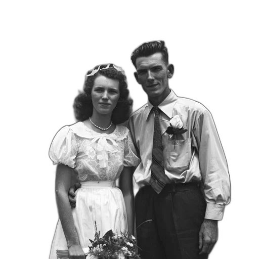 dress, staff, jacket, crown, photorealistic, black-and-white, photograph, couple transparent PNG cut-out