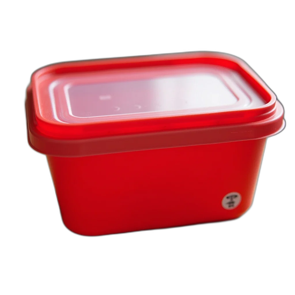 food, 3d render, red, plastic, container, clear, lid, placed transparent PNG cut-out