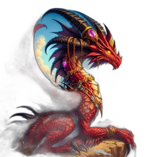 dragon, creature, staff, fantasy art, concept art, pixel art, photorealistic, red transparent PNG cut-out