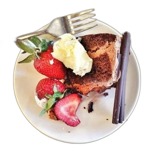 food, slice, chocolate, cake, strawberries, whipped, cream, white transparent PNG cut-out