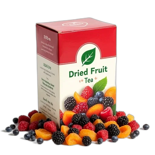 food, box, dried, fruit, tea, red, white, label transparent PNG cut-out