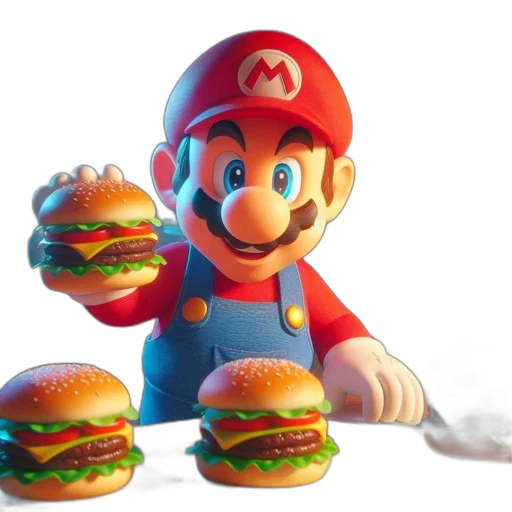 food, animal, weapon, 3d render, concept art, photorealistic, pixel art, mario transparent PNG cut-out