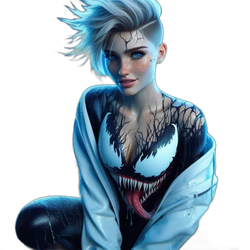jacket, hair, comic book art, fantasy art, concept art, cyberpunk, blue, dark transparent PNG cut-out