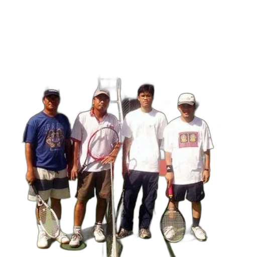 staff, photorealistic, 3d render, four, men, pose, tennis, court transparent PNG cut-out