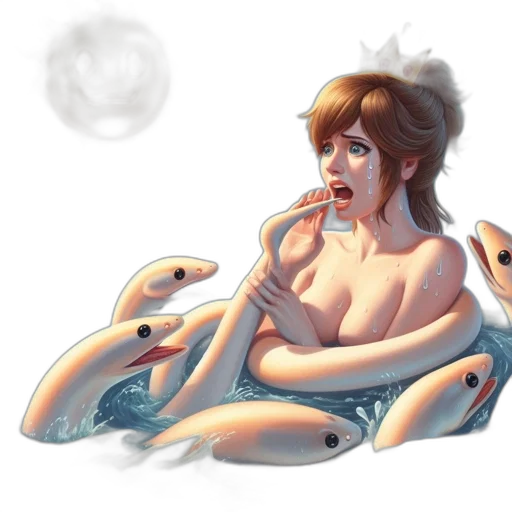 creature, concept art, fantasy art, pixel art, photorealistic, underwater, weeping, woman transparent PNG cut-out