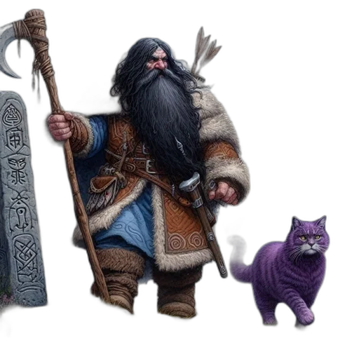 fantasy art, concept art, 3d render, pixel art, monochrome, dark, bearded, man transparent PNG cut-out