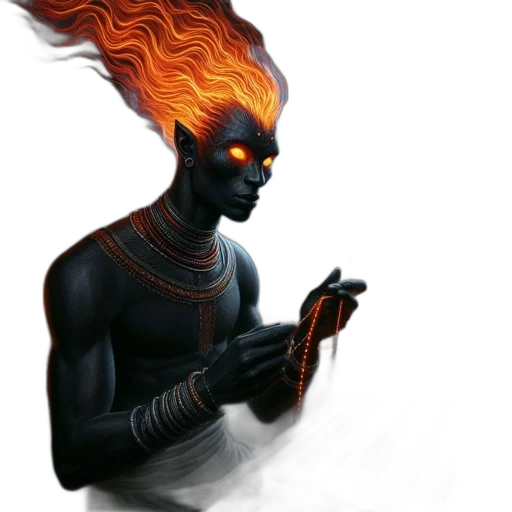staff, mask, concept art, fantasy art, comic book art, cyberpunk, fire, dark transparent PNG cut-out