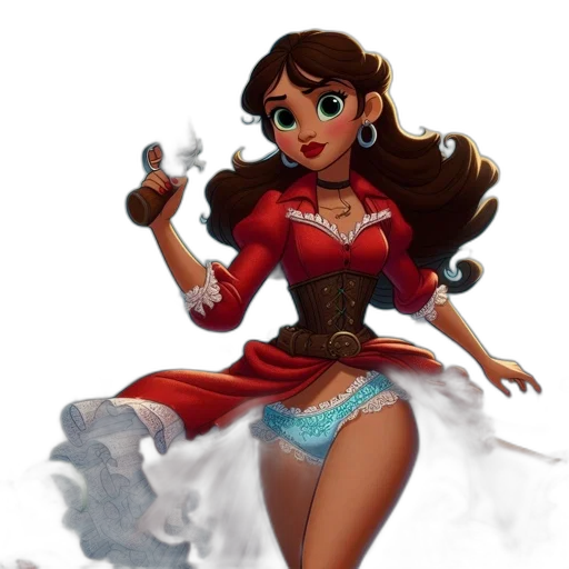 dress, fantasy art, concept art, comic book art, cartoon, fire, female, animated transparent PNG cut-out