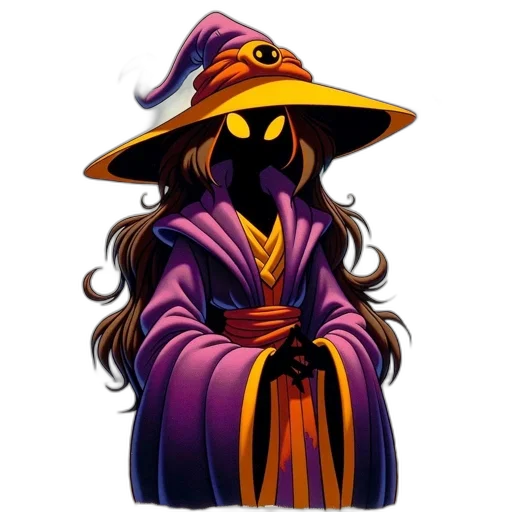 mask, staff, hat, concept art, fantasy art, pixel art, comic book art, dark transparent PNG cut-out