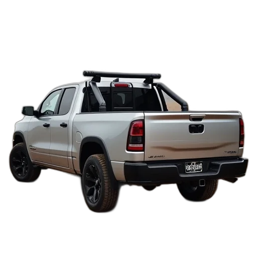 car, 3d render, photorealistic, silver, pickup, truck, black, bed transparent PNG cut-out