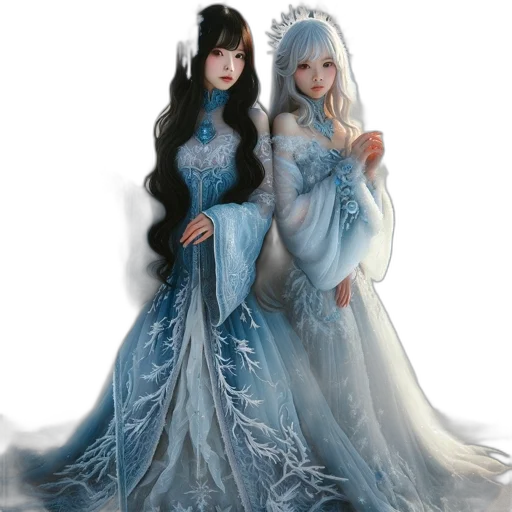 dress, fantasy art, concept art, 3d render, photorealistic, snow, blue, two transparent PNG cut-out