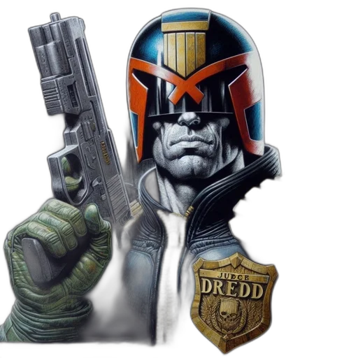 concept art, comic book art, photorealistic, fantasy art, character, wearing, judge, dredd transparent PNG cut-out