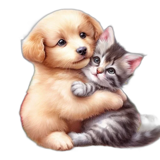 animal, photorealistic, oil painting, pixel art, watercolor, touching, moment, features transparent PNG cut-out