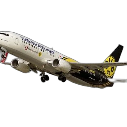 photorealistic, 3d render, turkish, airlines, airplane, taking, off, yellow transparent PNG cut-out