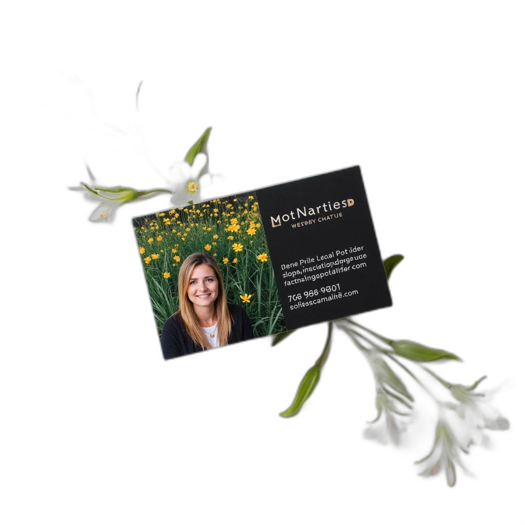 black, business, card, woman, photo, contact, information, placed transparent PNG cut-out